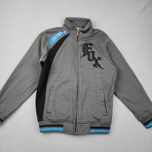 Fox Track Jacket Youth Medium Gray Colorblock Full Zip Mock Neck Moto Logo Moto